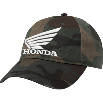 Main image of item: HONDA CURVED BILL HAT - WOODLAND CAMO/WHITE